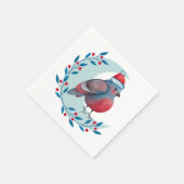 Waterverf kerstblauwe vogel op maan servet (Hoek)