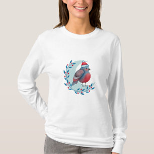 Waterverf kerstblauwe vogel op maan t-shirt