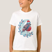 Waterverf kerstblauwe vogel op maan t-shirt (Voorkant)