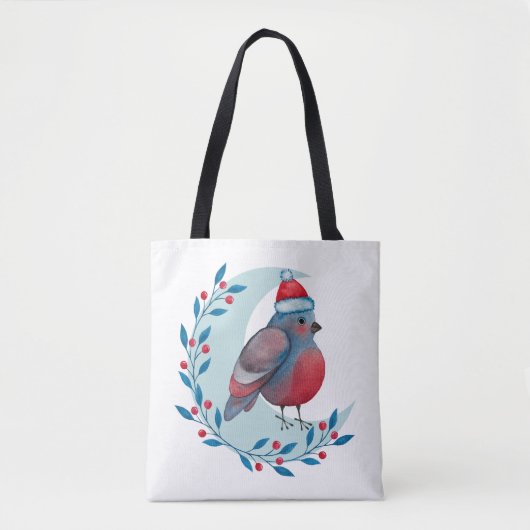 Waterverf kerstblauwe vogel op maan tote bag (Voorkant)