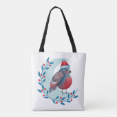 Waterverf kerstblauwe vogel op maan tote bag (Achterkant)