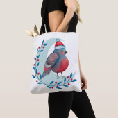 Waterverf kerstblauwe vogel op maan tote bag (Dichtbij)