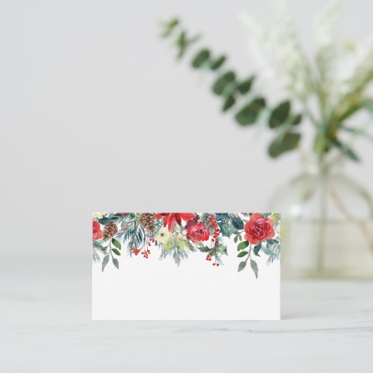 Waterverf kerstbloemen en pine Cones Garland Plaatskaartje (Staand voorkant)