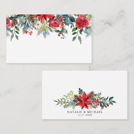 Waterverf kerstbloemen en pine Cones Garland Plaatskaartje (Voorkant / Achterkant)