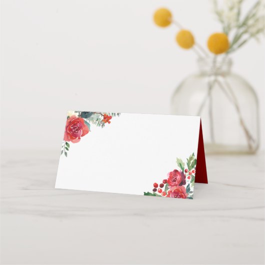 Waterverf kerstbloemen en ringzegens plaatskaartje (Voorkant)