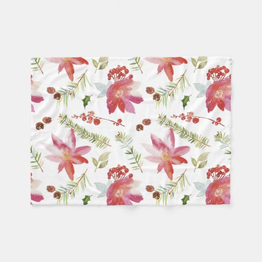  Waterverf Kerstbloemen Fleece Deken (Voorkant (Horizontaal))