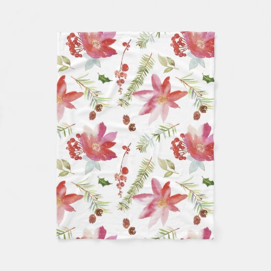 Waterverf Kerstbloemen Fleece Deken (Voorkant)