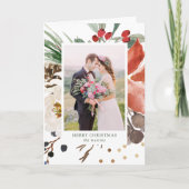 Waterverf kerstbloemen met uw foto feestdagen kaart (Voorkant)