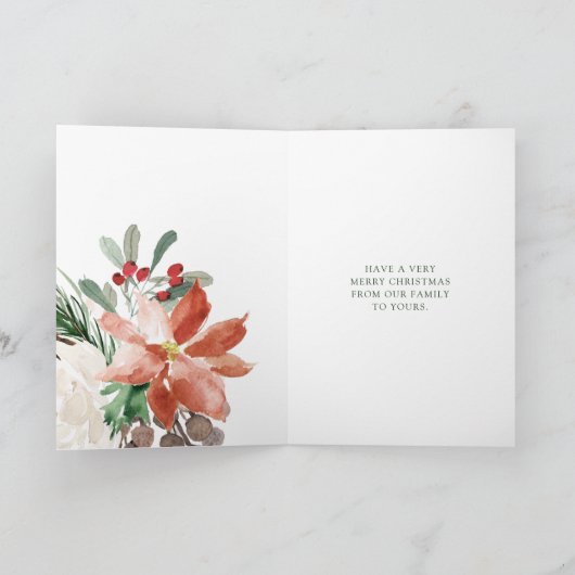 Waterverf kerstbloemen met uw foto feestdagen kaart (Binnen)