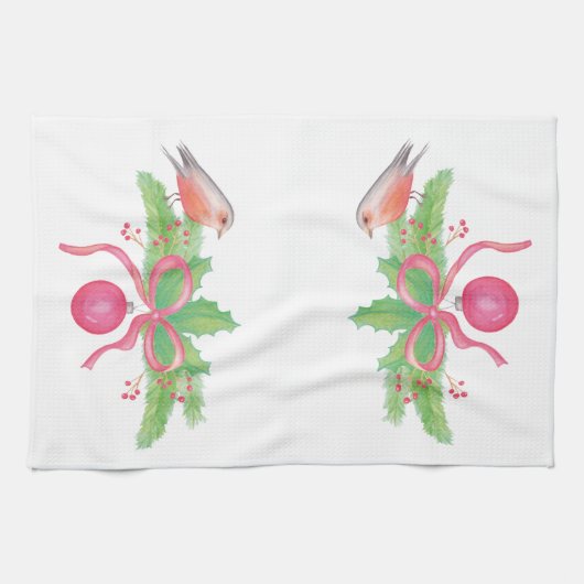 Waterverf kerstboeket theedoek (Horizontaal)