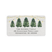 Waterverf kerstbomen Boerderij Hout Return Address Etiket (Voorkant)