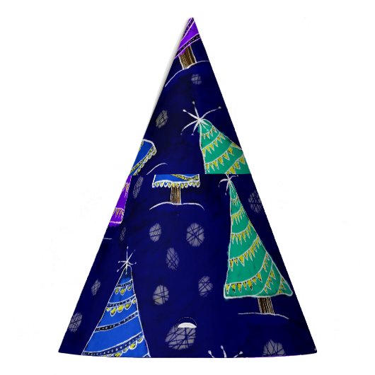 Waterverf kerstbomen: bospatroon. feesthoedjes (Links)