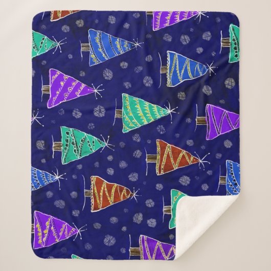 Waterverf kerstbomen: bospatroon. sherpa deken (Voorkant)