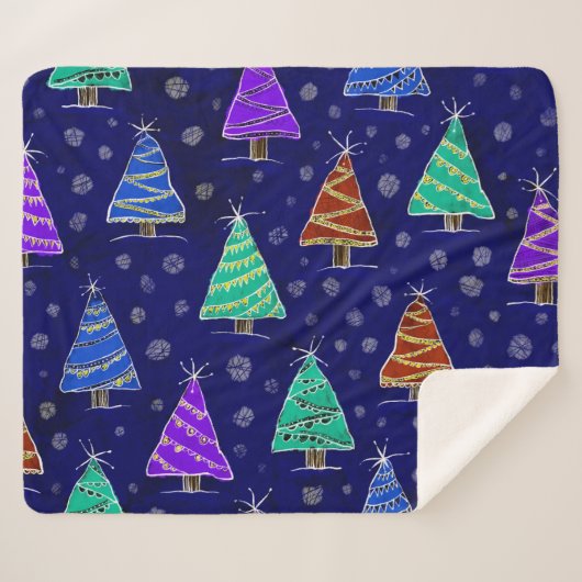 Waterverf kerstbomen: bospatroon. sherpa deken (Voorkant (horizontaal))