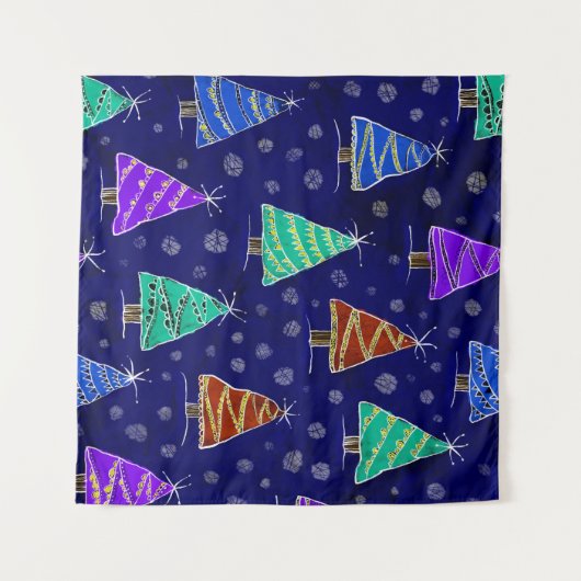 Waterverf kerstbomen: bospatroon. wandkleed (Voorkant (horizontaal))