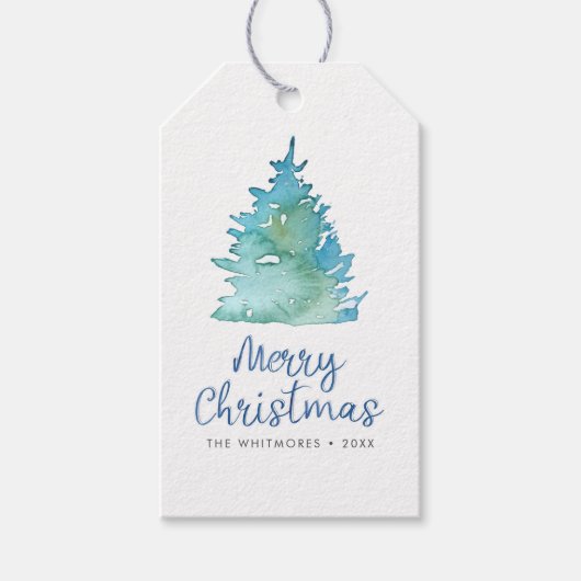 Waterverf kerstbomen cadeaulabel (Voorkant)