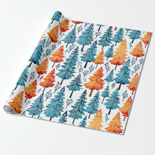 Waterverf kerstbomen Cadeaupapier