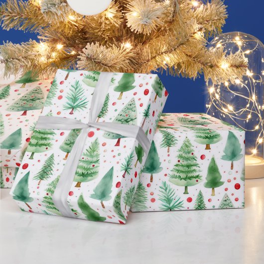 Waterverf kerstbomen cadeaupapier (Feestdagen)