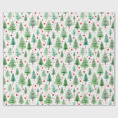 Waterverf kerstbomen cadeaupapier (Vlak)
