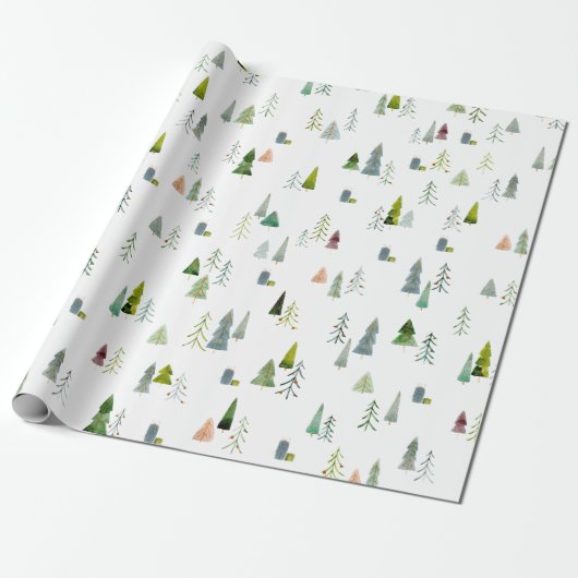 Waterverf kerstbomen cadeaupapier (Uitgerold)