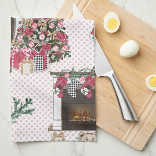 WATERVERF KERSTBOMEN CADEAUS TEDDYBEREN THEEDOEK (Quarter Fold)