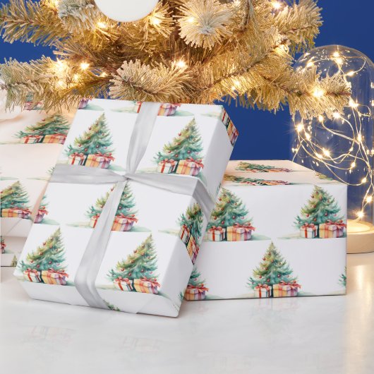 Waterverf kerstbomen en cadeaus cadeaupapier (Feestdagen)
