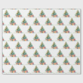 Waterverf kerstbomen en cadeaus cadeaupapier (Vlak)