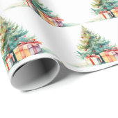 Waterverf kerstbomen en cadeaus cadeaupapier (Rol Hoek)