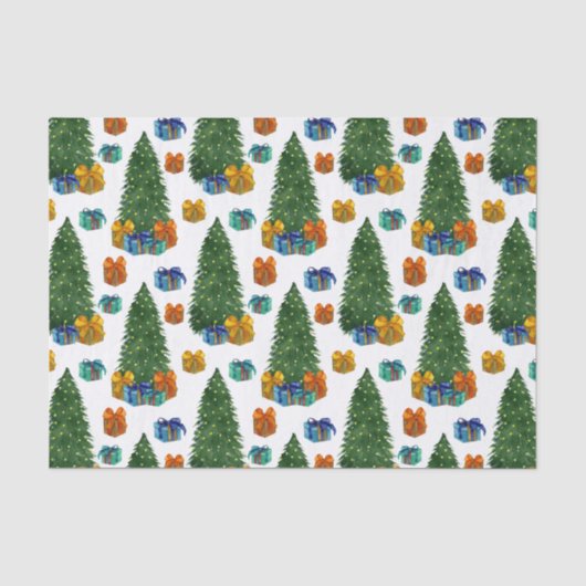 Waterverf kerstbomen en geschenkdozen tissuepapier (Voorkant)