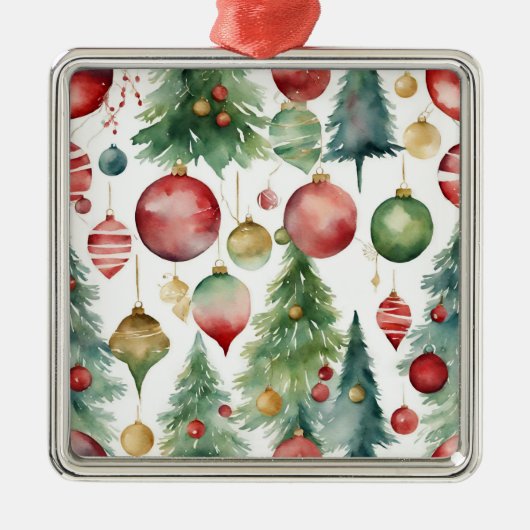 Waterverf Kerstbomen en Ornamenten Abstract (Voorkant)