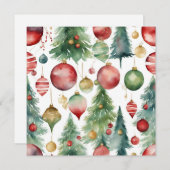 Waterverf Kerstbomen en Ornamenten Abstract Feestdagenkaart (Voorkant / Achterkant)