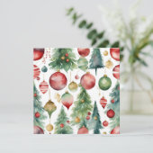 Waterverf Kerstbomen en Ornamenten Abstract Feestdagenkaart (Staand voorkant)