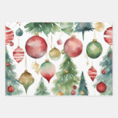 Waterverf Kerstbomen en Ornamenten Abstract Inpakpapier Vel (Voorkant 3)