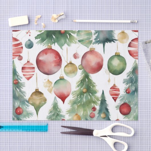 Waterverf Kerstbomen en Ornamenten Abstract Tissuepapier (Craft)