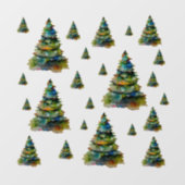 Waterverf kerstbomen feestelijk vakantiepatroon raamsticker (Vel)