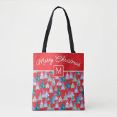 Waterverf Kerstbomen Feestelijke Rode Monogrammed Tote Bag (Voorkant)