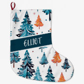 Waterverf kerstbomen gepersonaliseerd grote kerstsok (Voorkant)