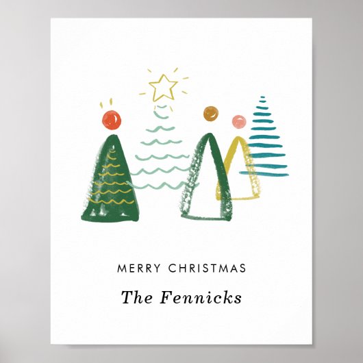 Waterverf kerstbomen gepersonaliseerde kunst aan d poster (Voorkant)