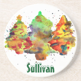 Waterverf kerstbomen, gepersonaliseerde zandsteen onderzetter