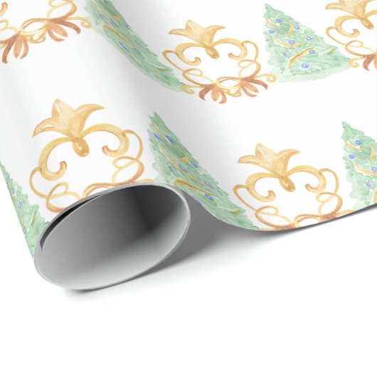 Waterverf Kerstbomen Goud Grandmillennial Cadeaupapier (Rol Hoek)