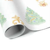 Waterverf Kerstbomen Goud Grandmillennial Cadeaupapier (Rol Hoek)