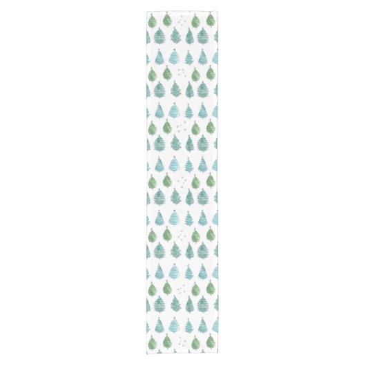 Waterverf kerstbomen Green Korte Tafelloper (Voorkant)