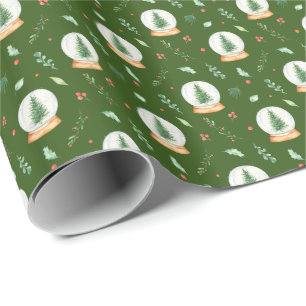 Waterverf kerstbomen in Snow Wereldbol Green Cadeaupapier