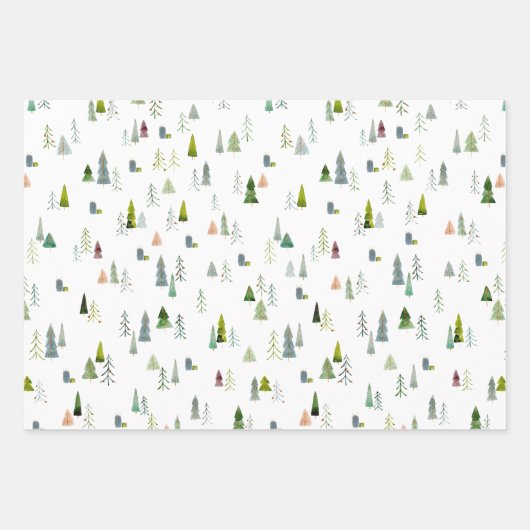Waterverf kerstbomen inpakpapier vel (Voorkant 2)