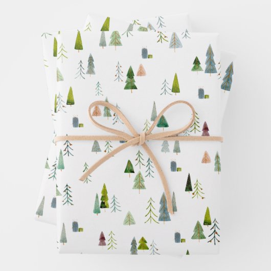 Waterverf kerstbomen inpakpapier vel (In situ)