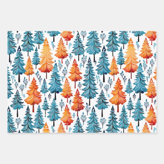 Waterverf kerstbomen Inpakpapier Vel (Voorkant)