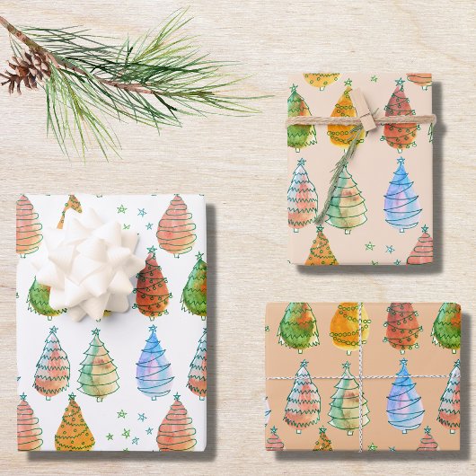 Waterverf kerstbomen inpakpapier vel