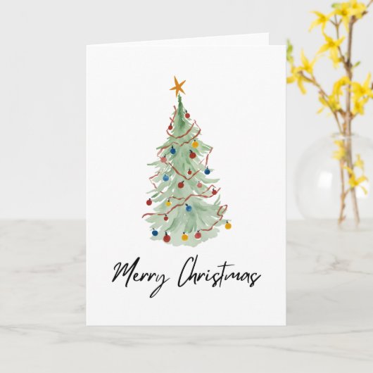 Waterverf kerstbomen kaart (Gele Bloem)