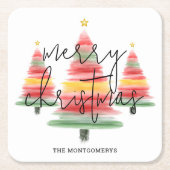 Waterverf kerstbomen kartonnen onderzetters (Voorkant)