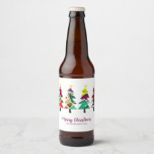 Waterverf kerstbomen kerst bier etiket (Voorkant)